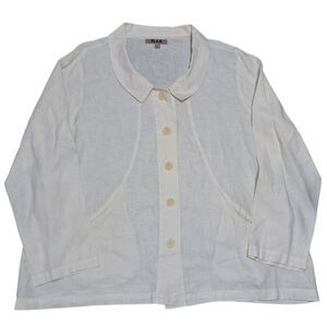 Flax Linen Azalea Carper Lightweight Jacket Minimalist Button Down Cream Large